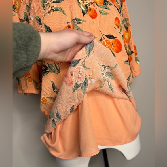 LOFT Peach Floral Off-Shoulder Blouse Orange Print - Picture 3 of 9
